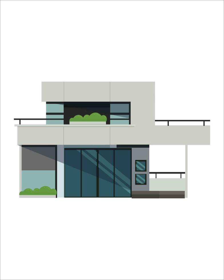 vector building illustration in perspective view with glass in cartoon style. Family house.