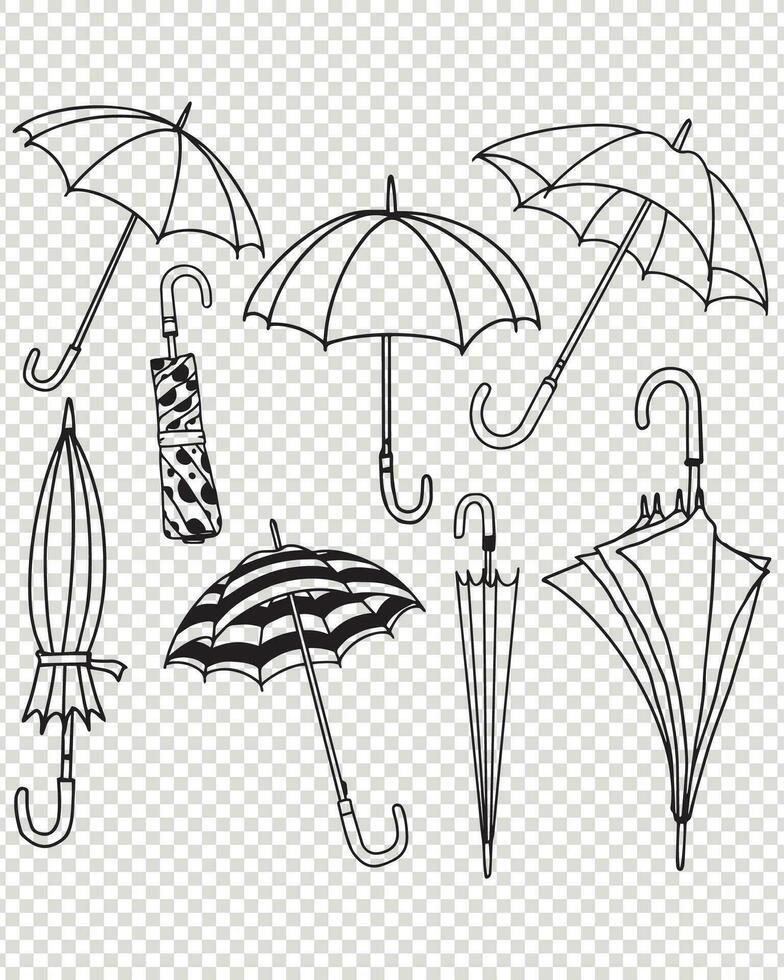 Isolated black umbrella icon. Set eight different locations of black umbrella vector illustration