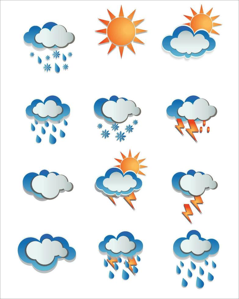 moderno clima íconos colocar. plano vector símbolo en transparente antecedentes.