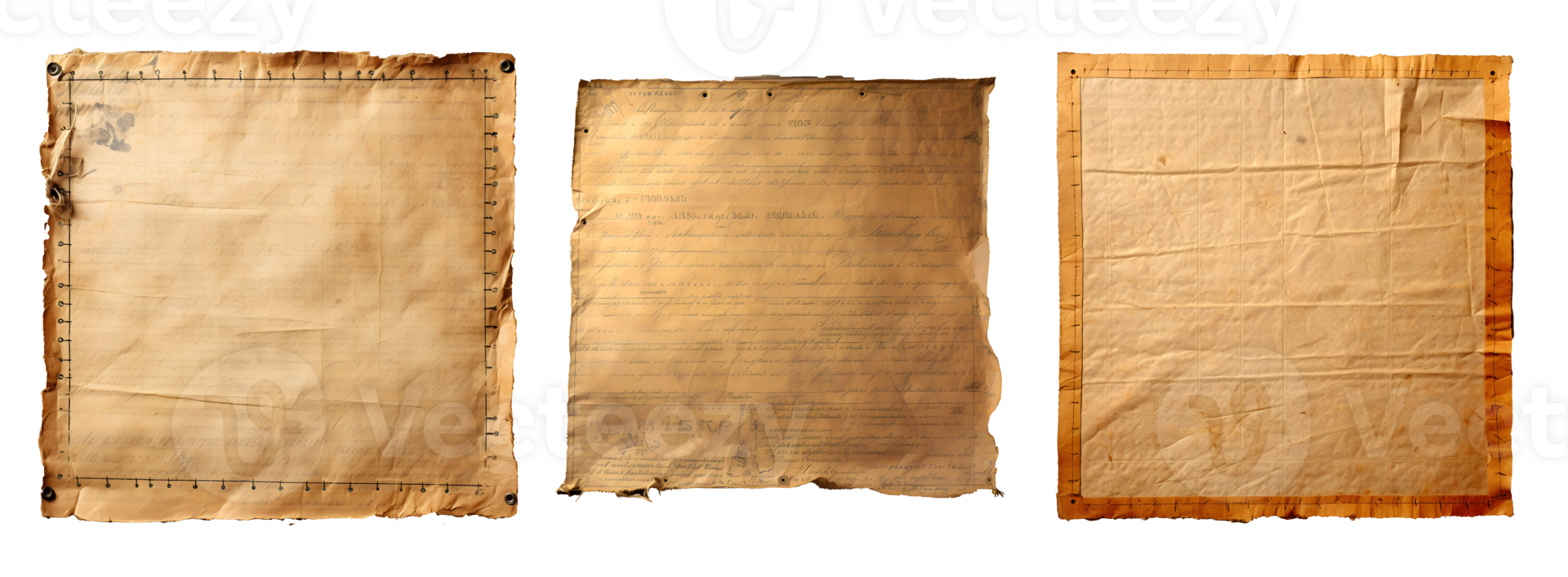 AI generated Old Fashioned Vintage Paper Set, Brown with Tear Details png