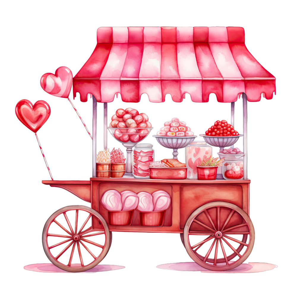ai generado acuarela san valentin caramelo puesto decorado con arcos y corazones en rosado y rojo ,ai generativo png