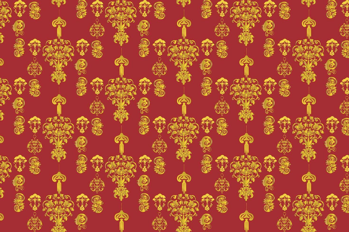 Symmetrical Red and Gold Chinese Ornamental Pattern with Flowers vector