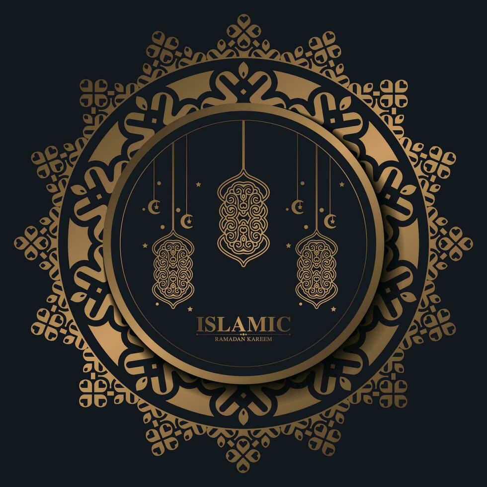 Luxury ramadan kareem banner in black and gold style vector