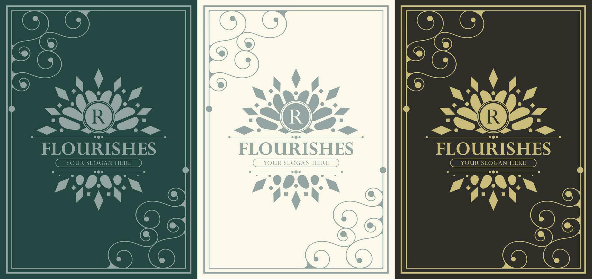 Vintage ornament greeting card vector template. Retro wedding invitation, advertising or other design and place for text. Flourishes ornamental frame and pattern background.