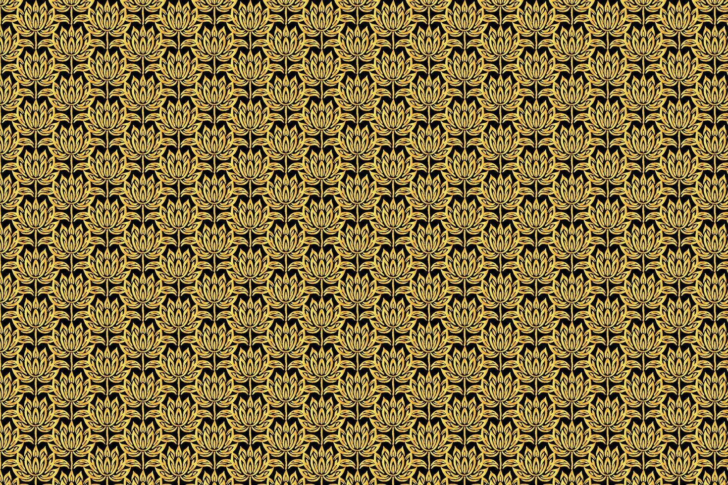 Intricate Golden Lotus Pattern on Vintage Black Background vector