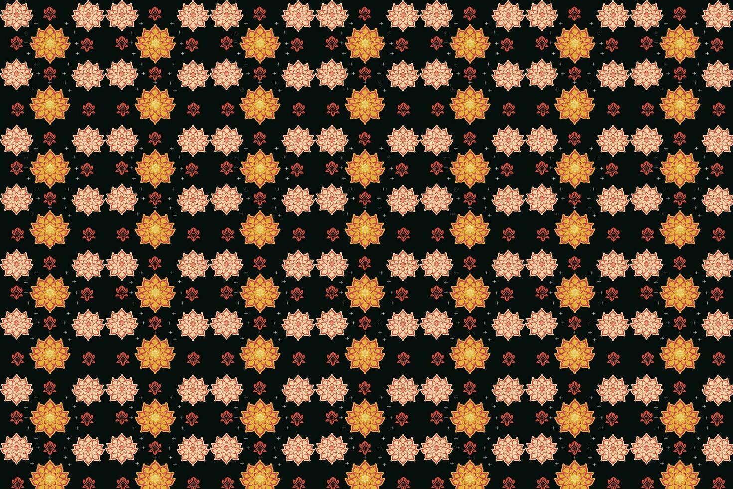 Floral Pattern with Orange and Pink Flowers on Black Background vector