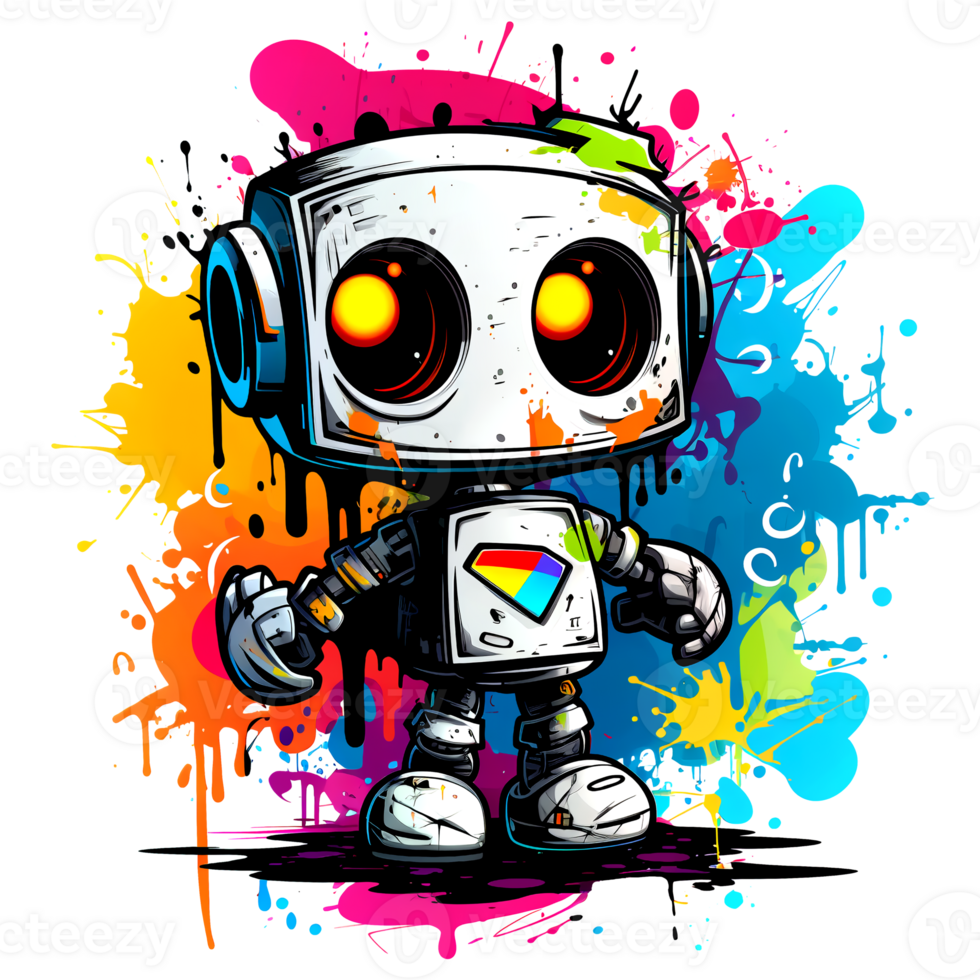 AI generated Cute cartoon Robots. Funny cyborgs. Steampunk Robots. AI Generated. png