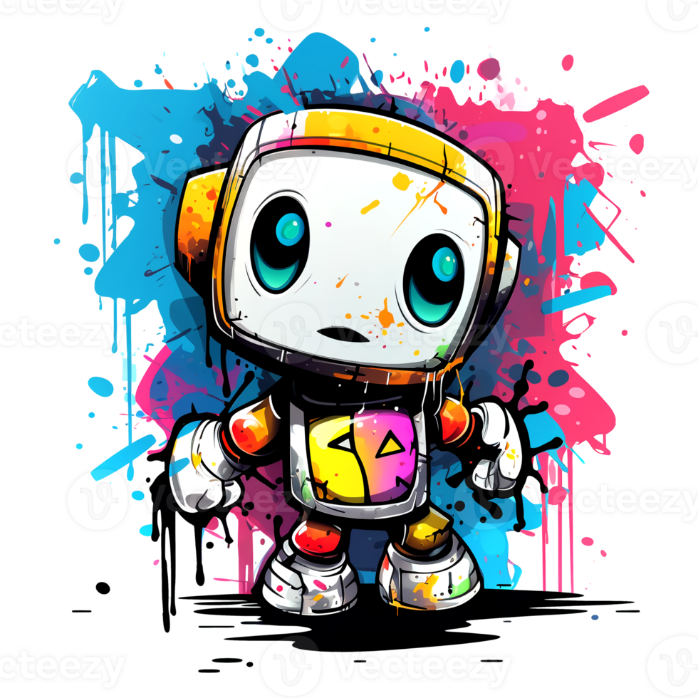 AI generated Cute cartoon Robots. Funny cyborgs. Steampunk Robots. AI Generated. png