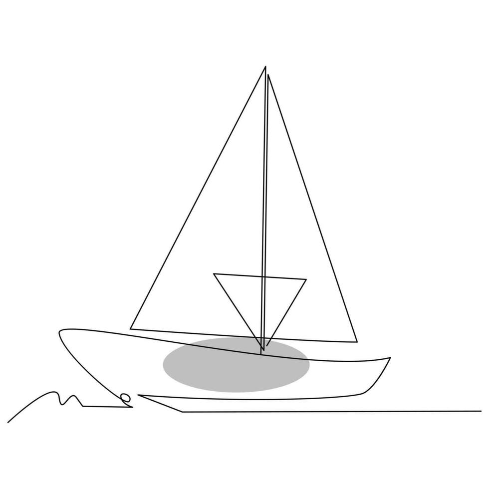 Sea Sailboat Continuous one line vector art drawing and illustration