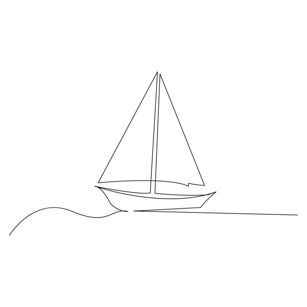 Sea Sailboat Continuous one line vector art drawing and illustration