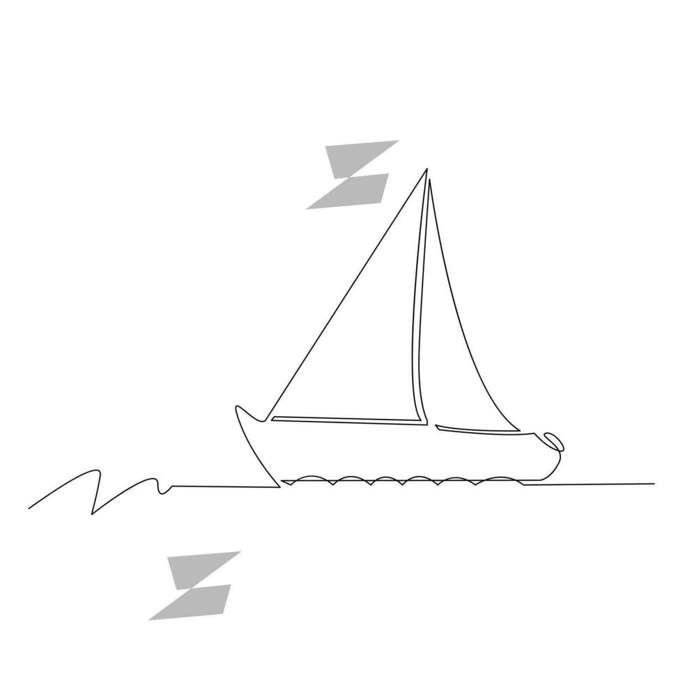 Sea Sailboat Continuous one line vector art drawing and illustration