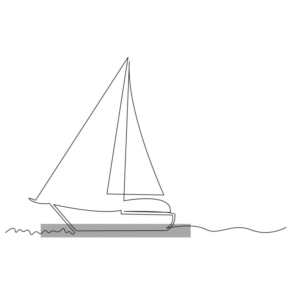 Sea Sailboat Continuous one line vector art drawing and illustration