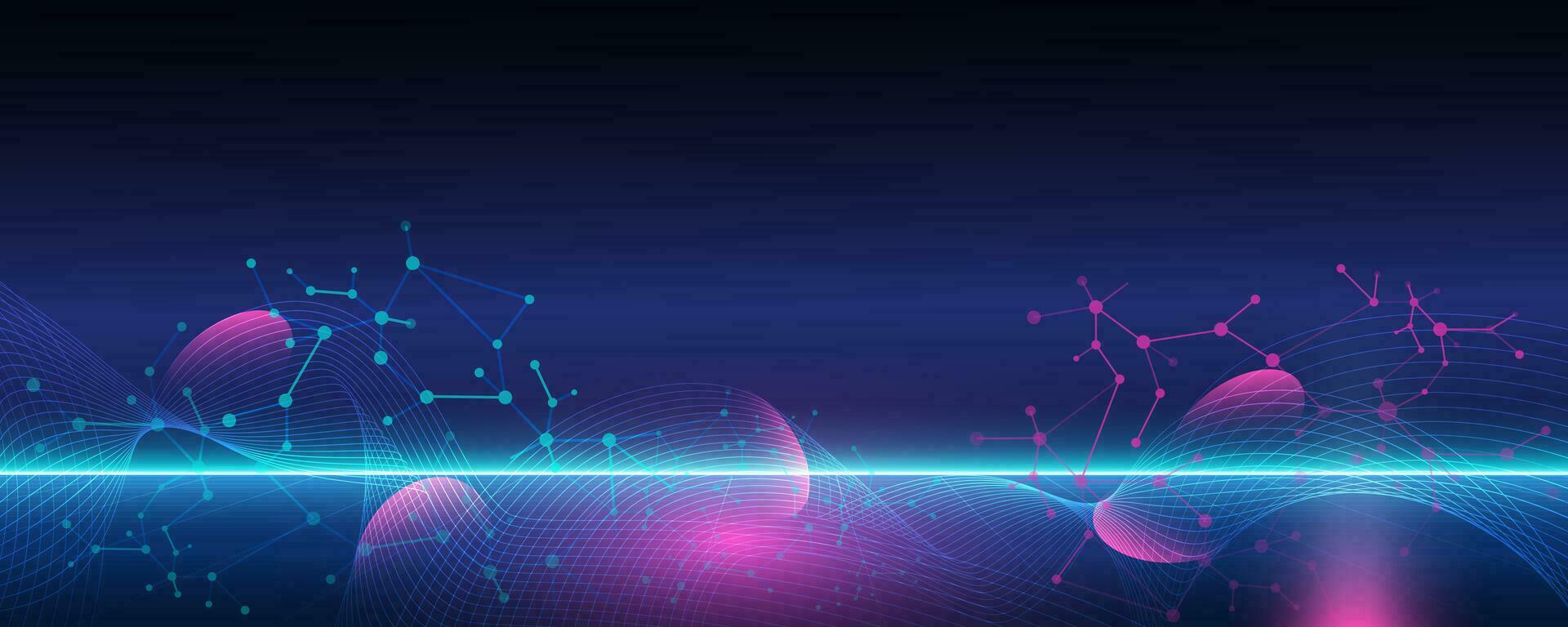 Abstract Molecular structure and wave flow background concept with  Digital Brain future technology for wallpaper or banner. Vector Illustration eps10