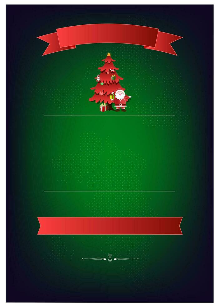 Christmas party invitation poster template with christmas tree, gift and santa claus. Vector illustration Eps 10.