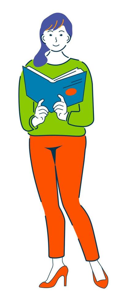 joven hembra personaje leyendo libro mientras de pie. dibujos animados personas aislado en blanco antecedentes. vector ilustración eps10