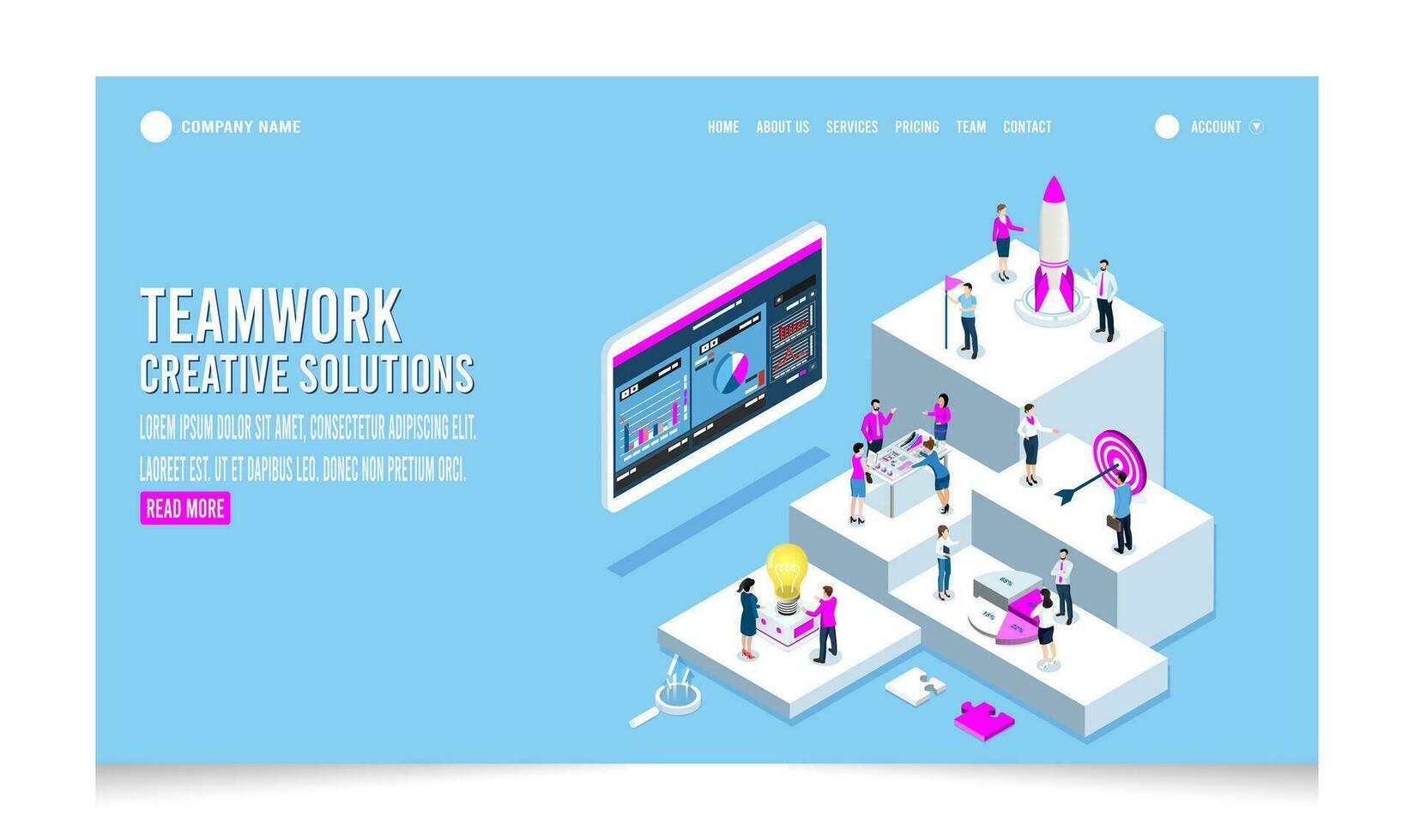 3D isometric Teamwork Creative solutions concept with people working or study for Business startup, Data Analysis, Business Statistic, Management. Vector illustration eps10
