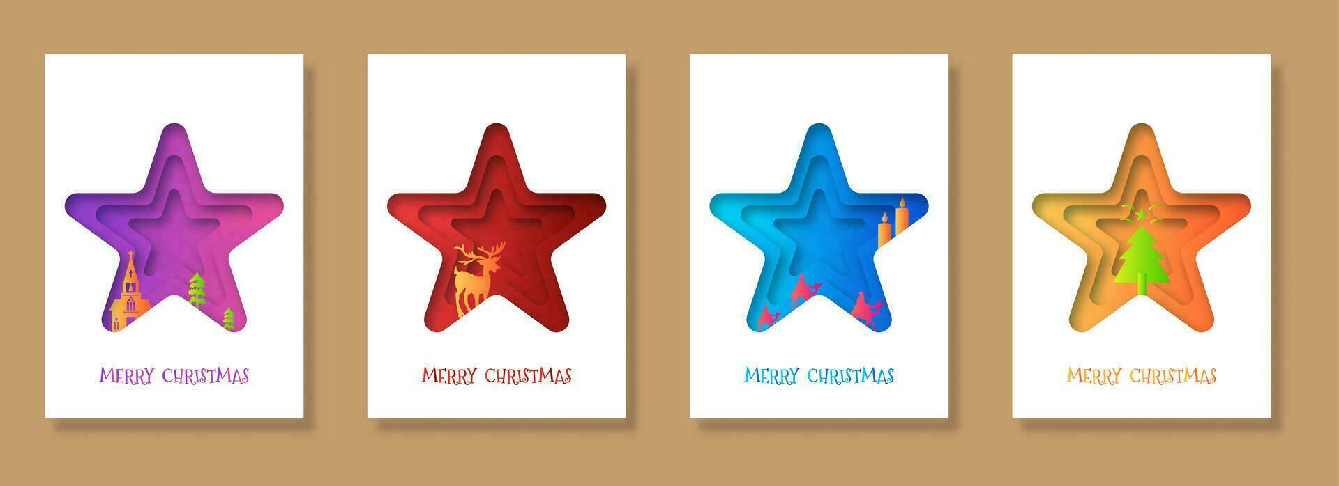 Merry Christmas and Happy New Year template for covers, invitations, posters, banners and flyers in paper cut style. Vector illustration EPS 10