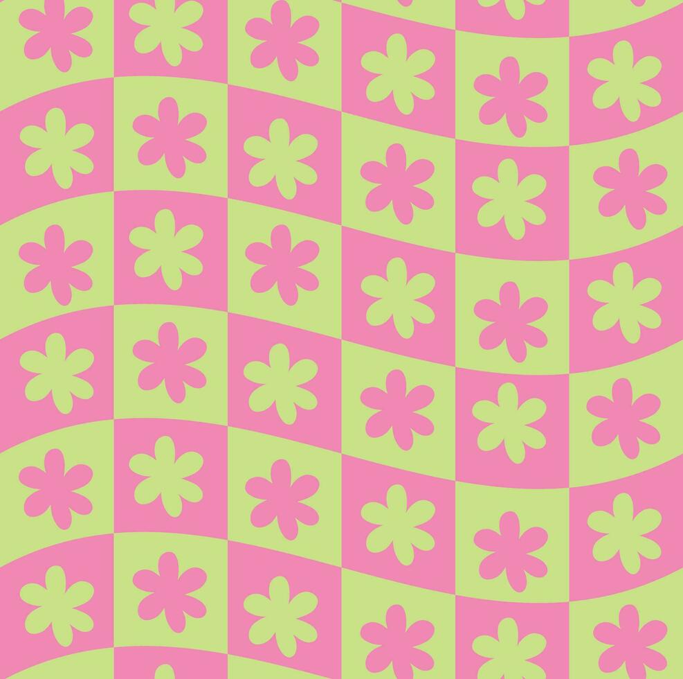 maravilloso ondulado Derretido psicodélico tablero de damas y2k 90s sin costura modelo vector antecedentes. retro hippie trippy óptico repetir textura fondo de pantalla, textil diseño