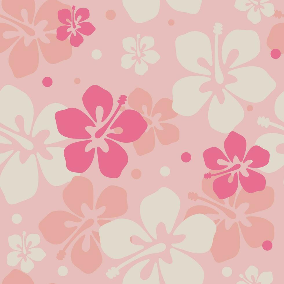 floral tropical hawaiian seamless pattern background with abstract hibiscus flower. AAPi background, modern creative print. Pink cute summer vacation wallpaper vector