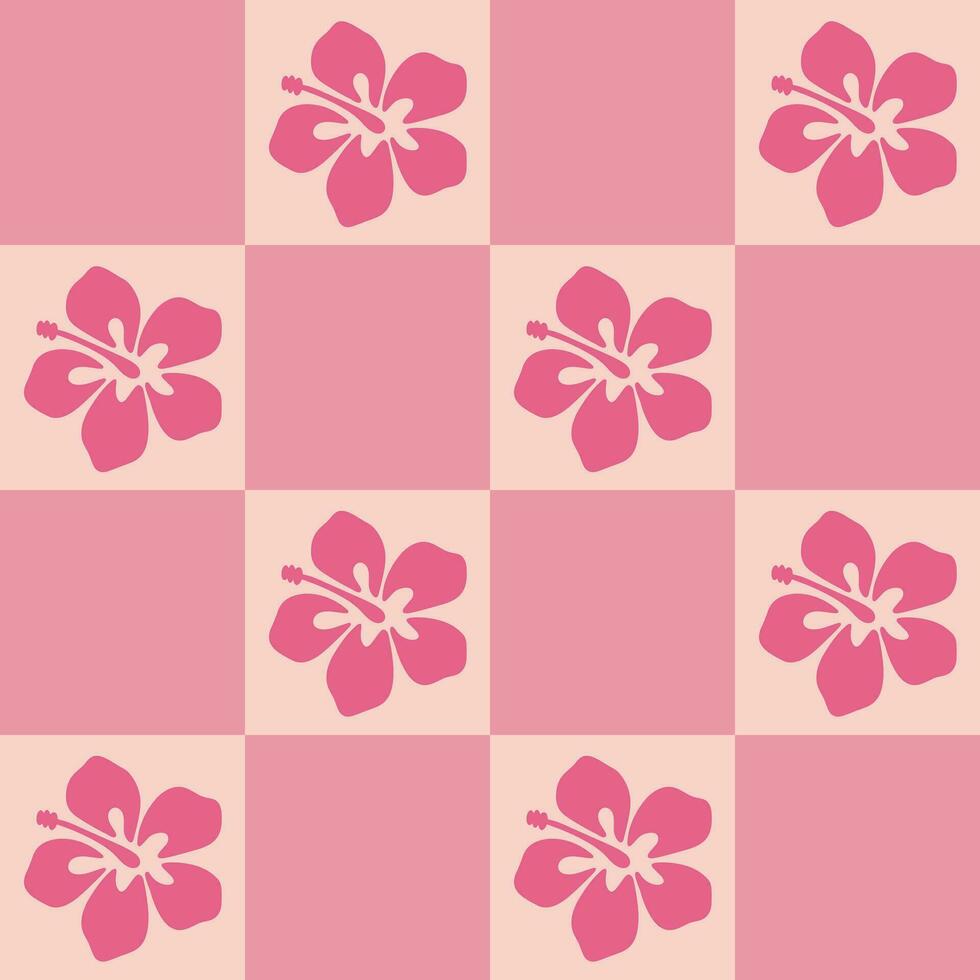 Abstract floral tropical hawaiin checkerboard seamless pattern background. AAPi background, modern creative print vector