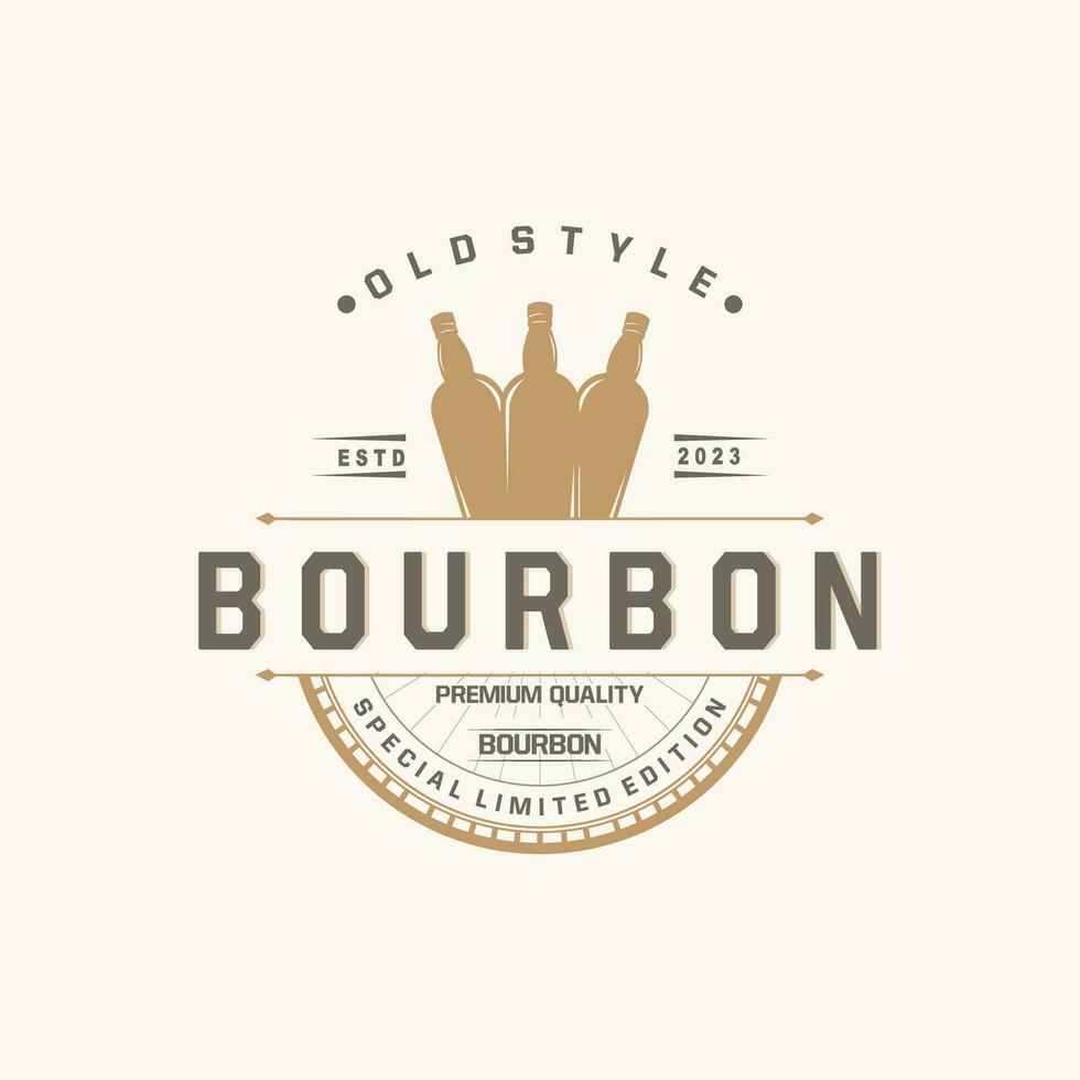 Whiskey Logo, Drink Label Design With Old Retro Vintage Ornament Illustration Premium Template vector