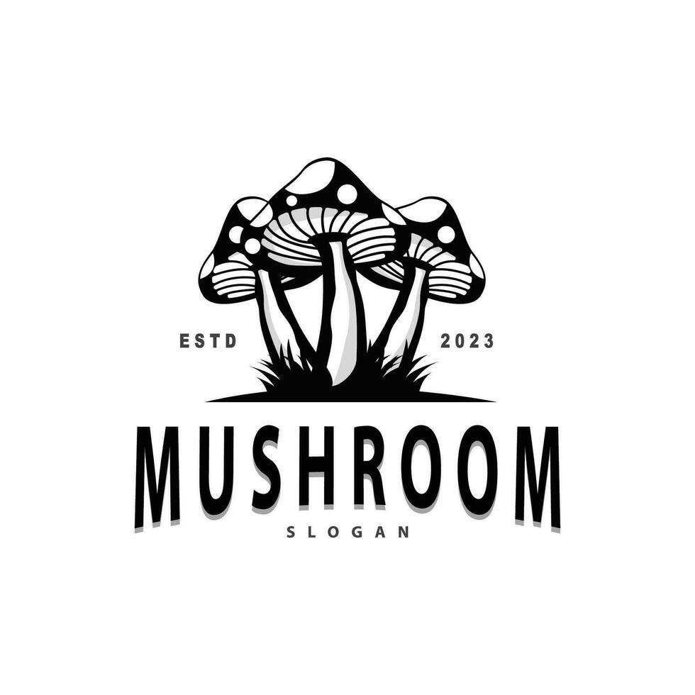 Mushroom Logo, Simple Minimalist Retro Plant Silhouette Plantation Design Business Brand vector