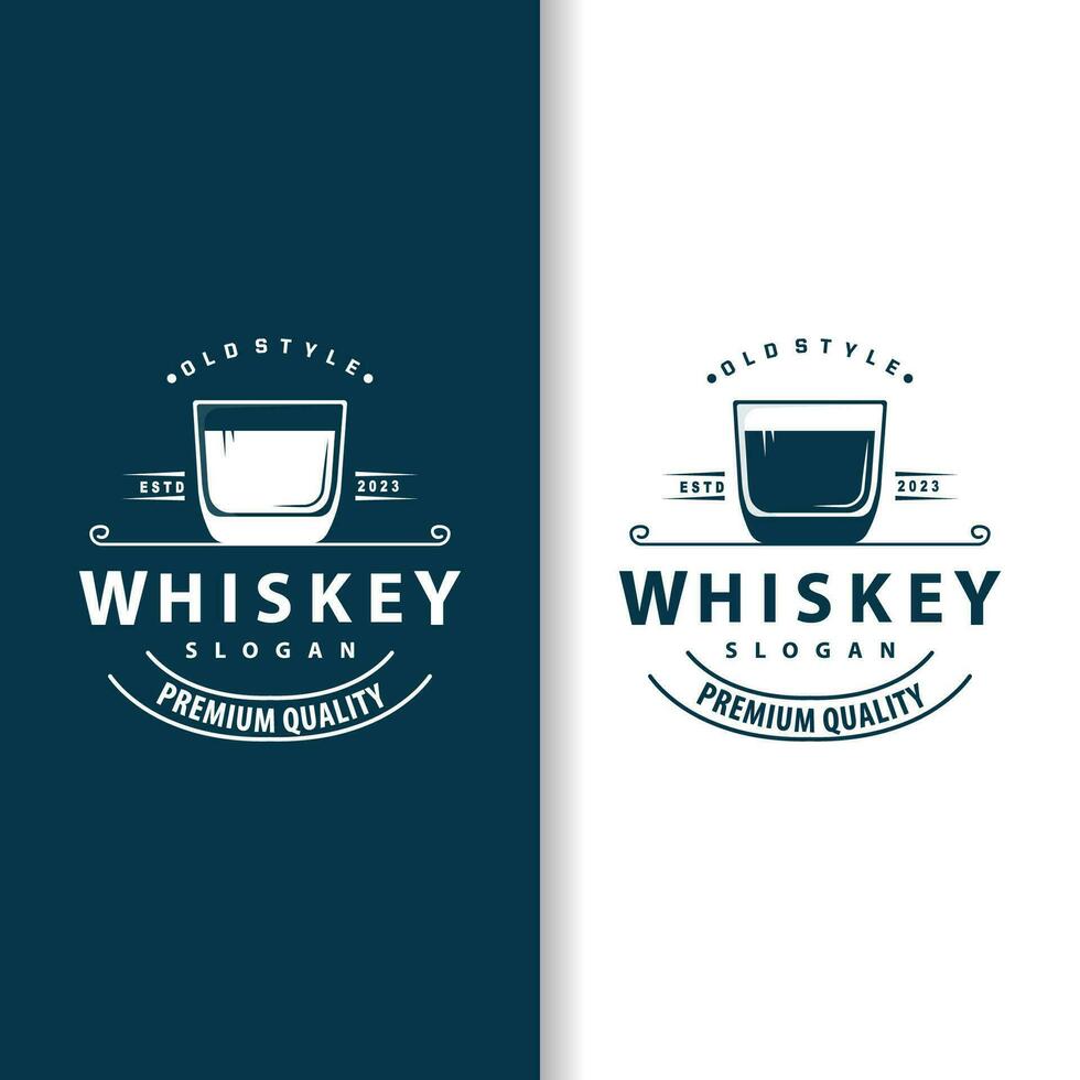 Whiskey Logo, Drink Label Design With Old Retro Vintage Ornament Illustration Premium Template vector