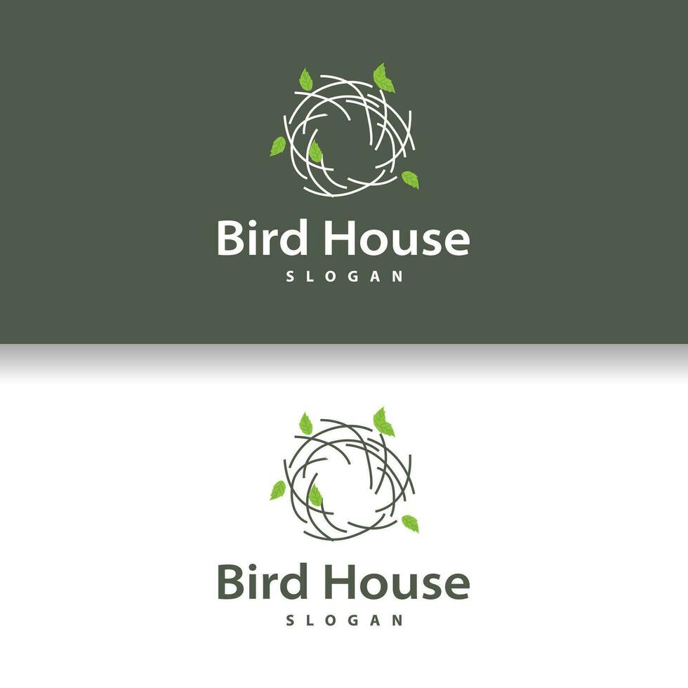 Bird Nest Logo, Bird House Shelter Vector, Modern Line Vintage Design Minimalist Style Symbol Template vector