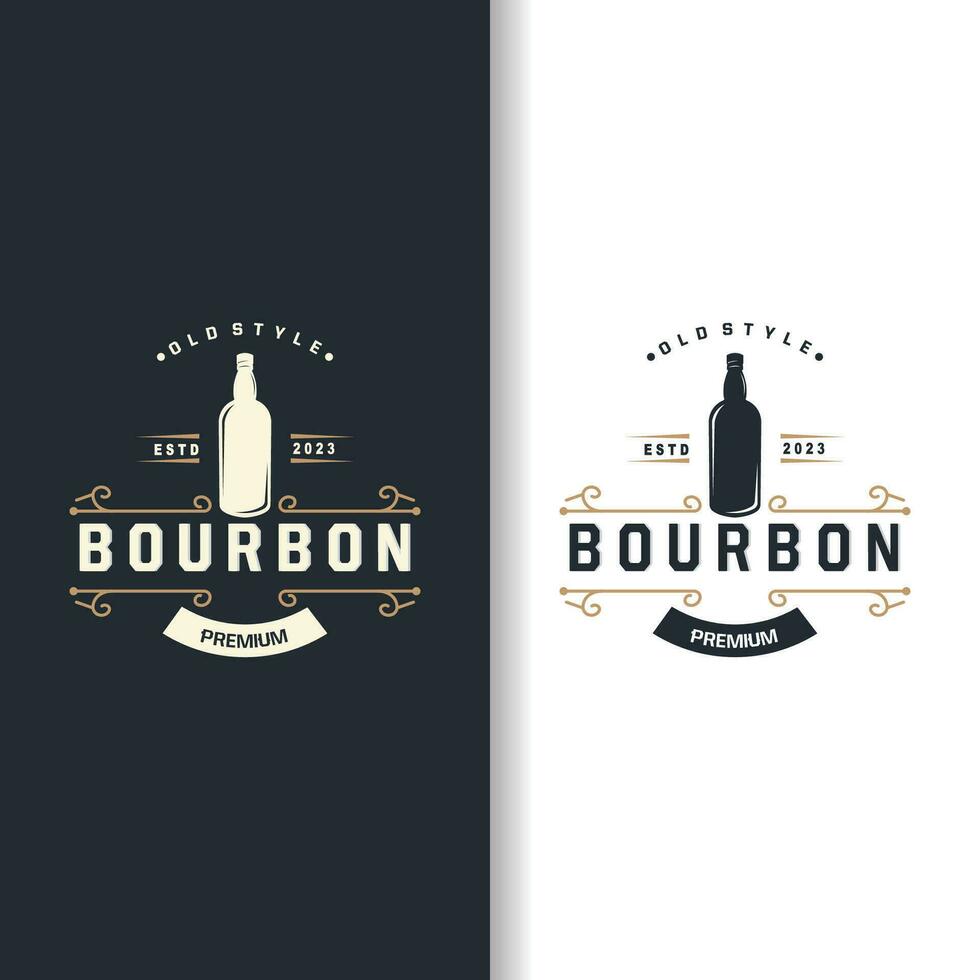 Whiskey Logo, Drink Label Design With Old Retro Vintage Ornament Illustration Premium Template vector