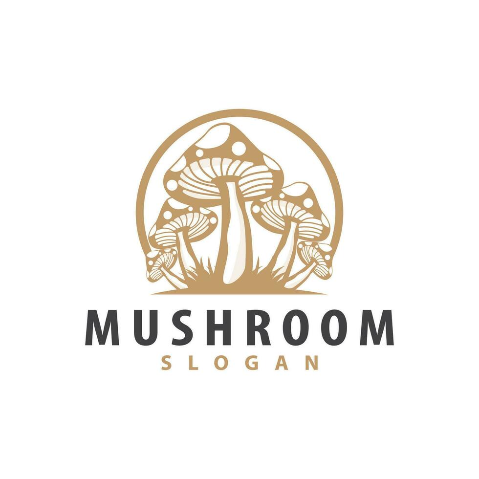 Mushroom Logo, Simple Minimalist Retro Plant Silhouette Plantation Design Business Brand vector