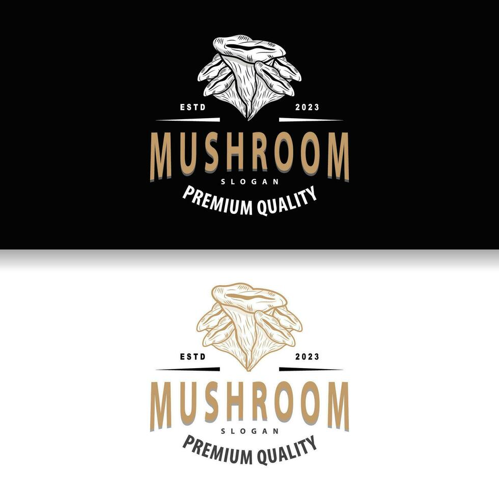 Mushroom Logo, Simple Minimalist Retro Plant Silhouette Plantation Design Business Brand vector