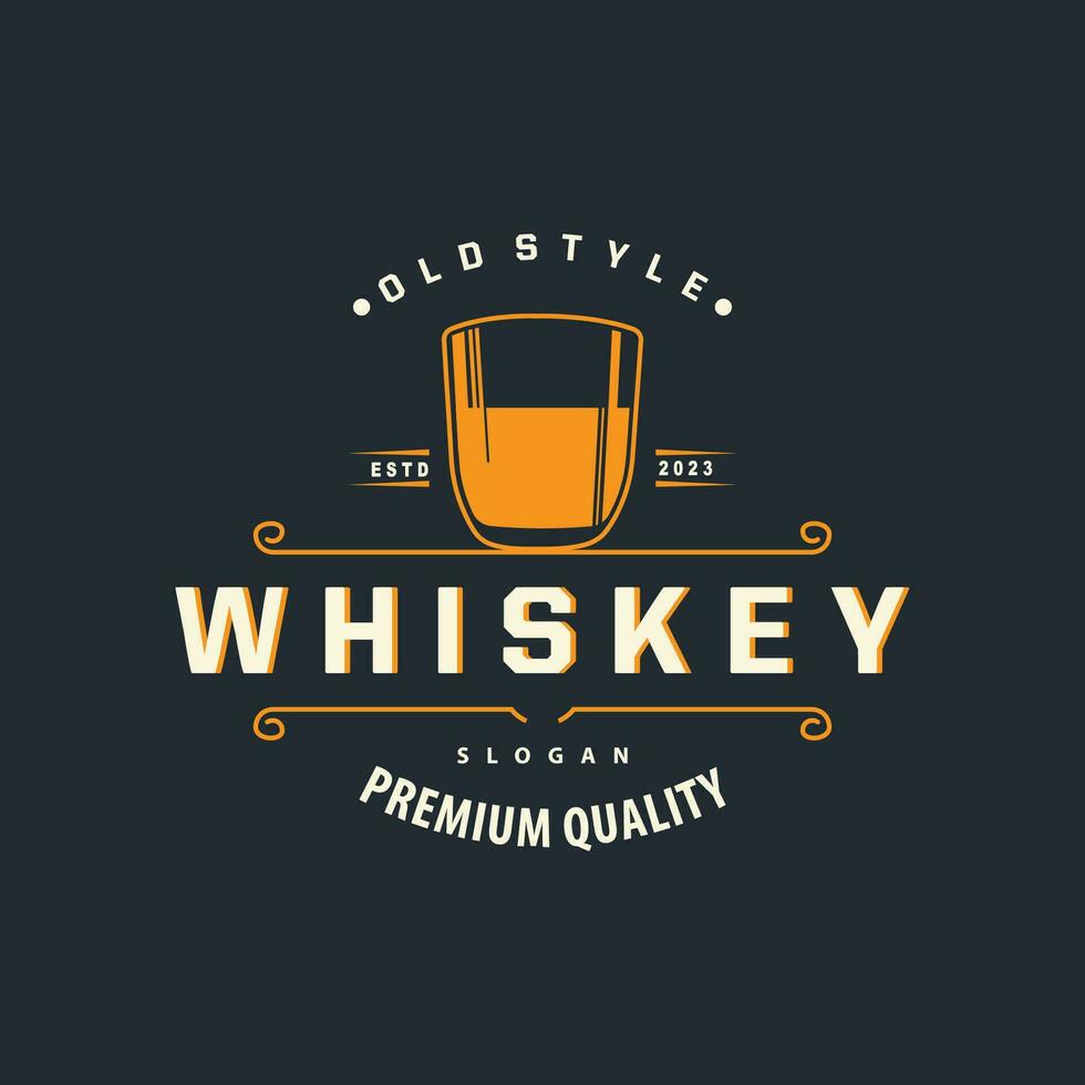 Whiskey Logo, Drink Label Design With Old Retro Vintage Ornament Illustration Premium Template vector