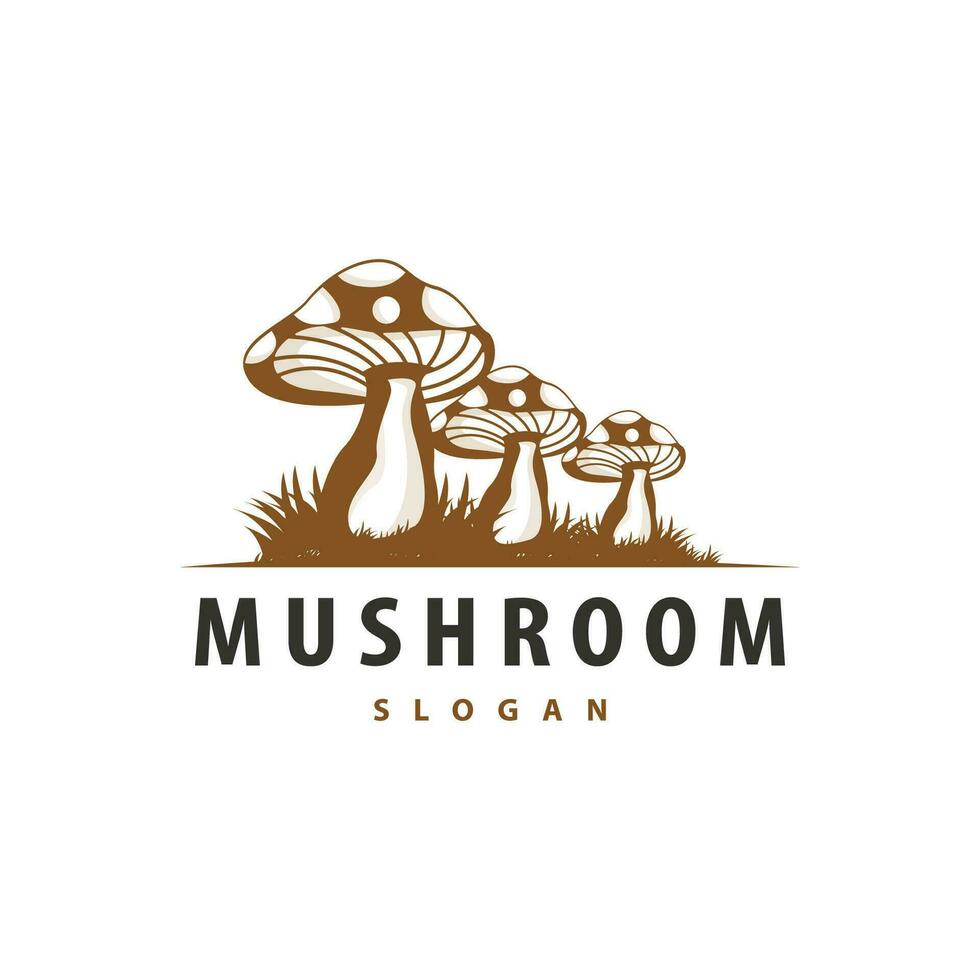 Mushroom Logo, Simple Minimalist Retro Plant Silhouette Plantation Design Business Brand vector