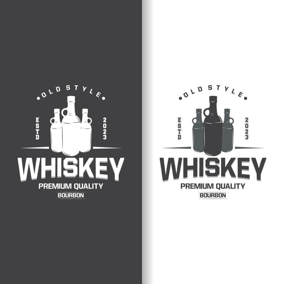 Whiskey Logo, Drink Label Design With Old Retro Vintage Ornament Illustration Premium Template vector