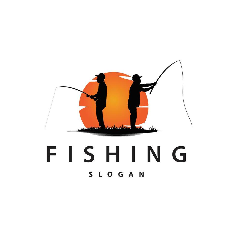 Angler Fishing Logo, Simple Outdoor Fishing Man Silhouette Template Design vector