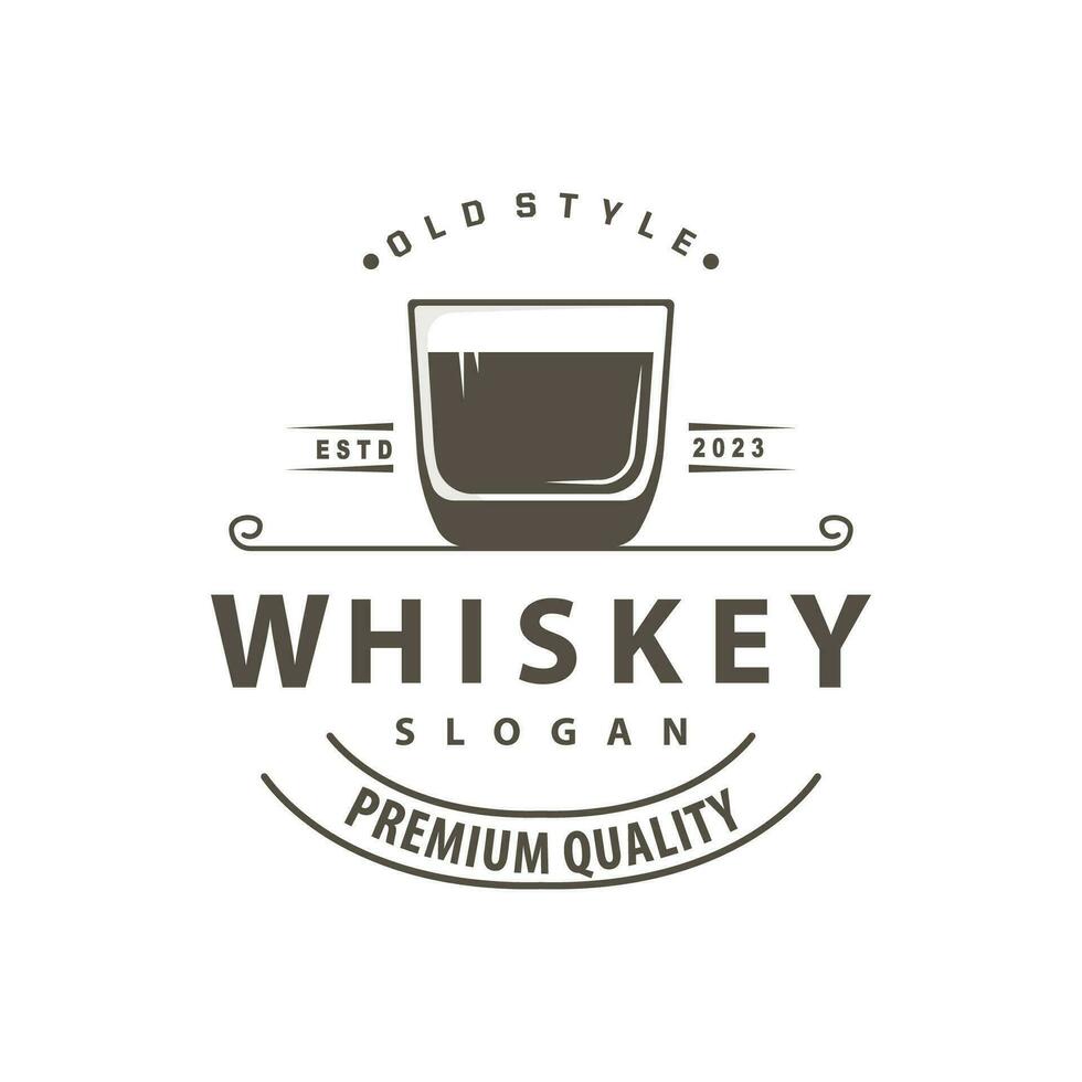 Whiskey Logo, Drink Label Design With Old Retro Vintage Ornament Illustration Premium Template vector