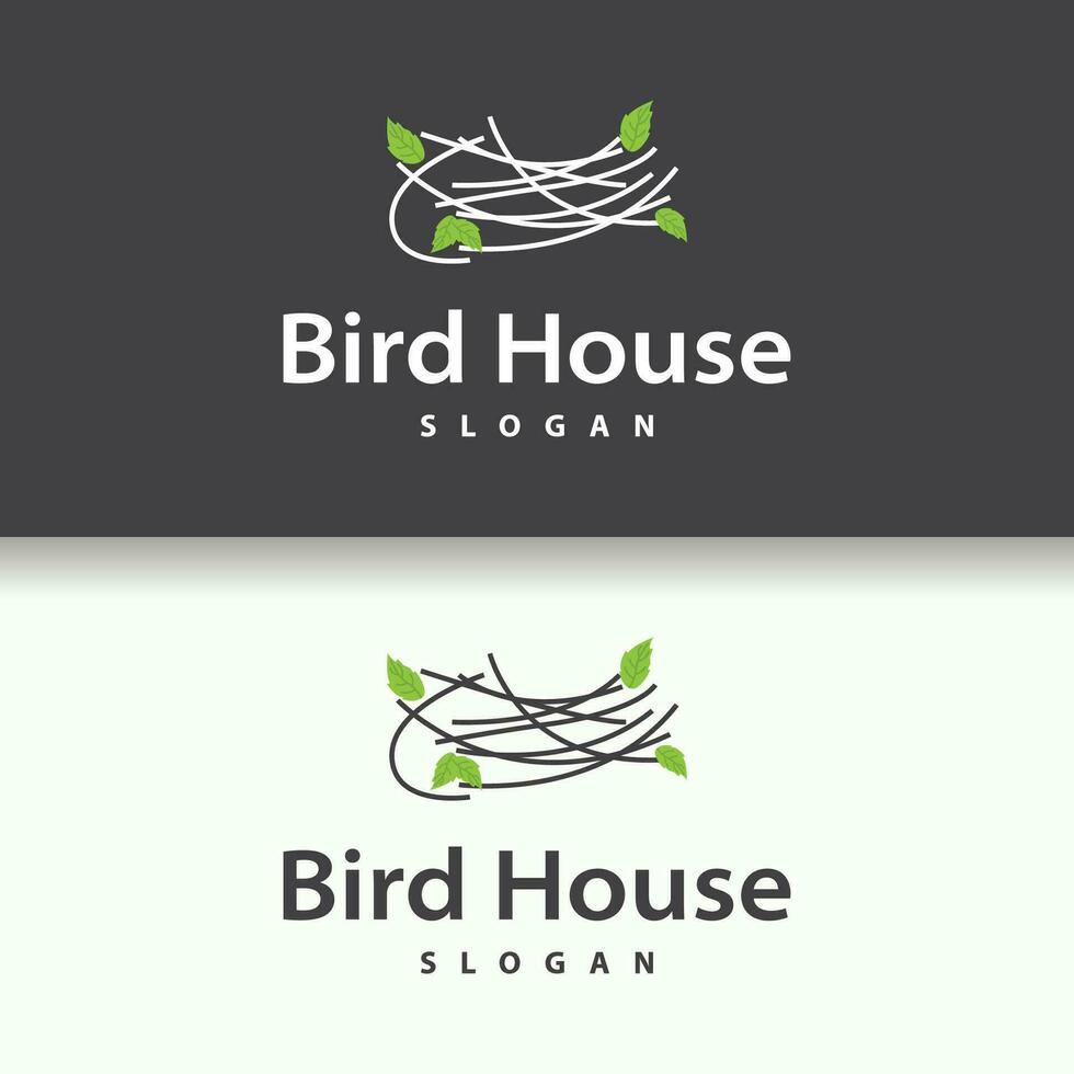 Bird Nest Logo, Bird House Shelter Vector, Modern Line Vintage Design Minimalist Style Symbol Template vector