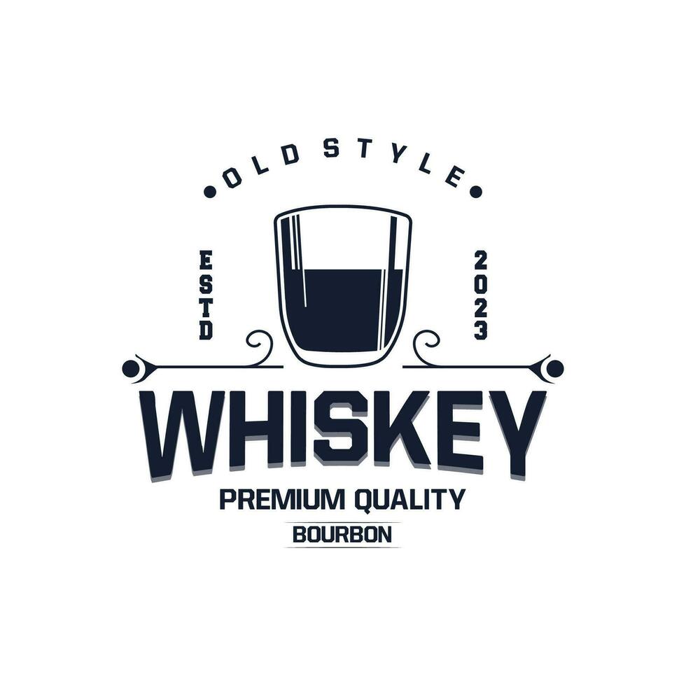Whiskey Logo, Drink Label Design With Old Retro Vintage Ornament Illustration Premium Template vector