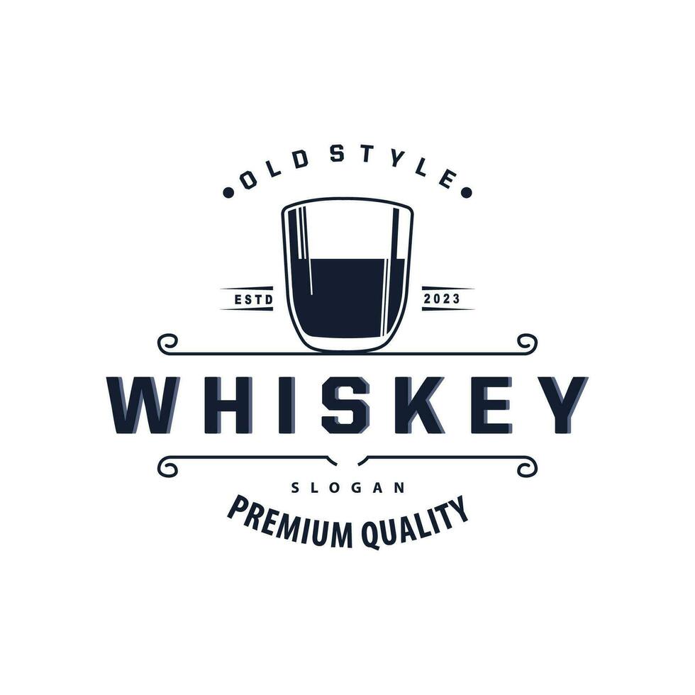 Whiskey Logo, Drink Label Design With Old Retro Vintage Ornament Illustration Premium Template vector