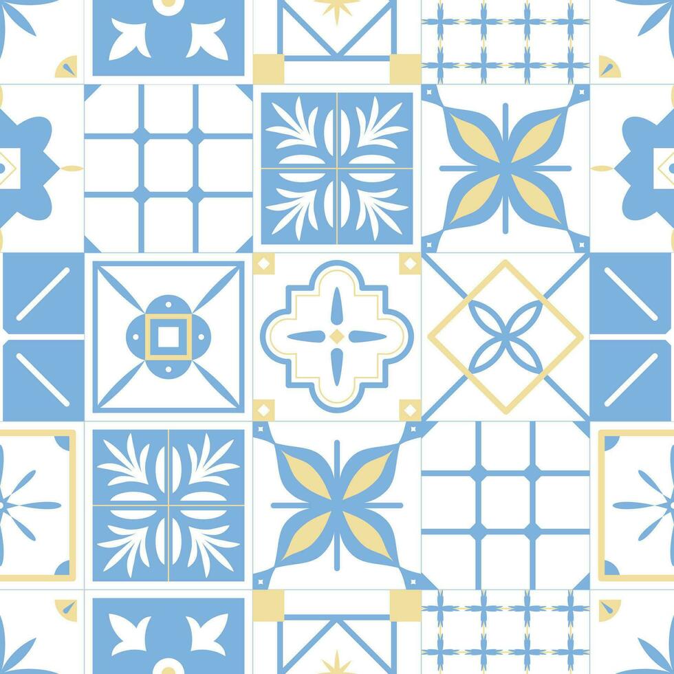 Abstract traditional greek or mediterranean background made of tiles, vector seamless pattern.