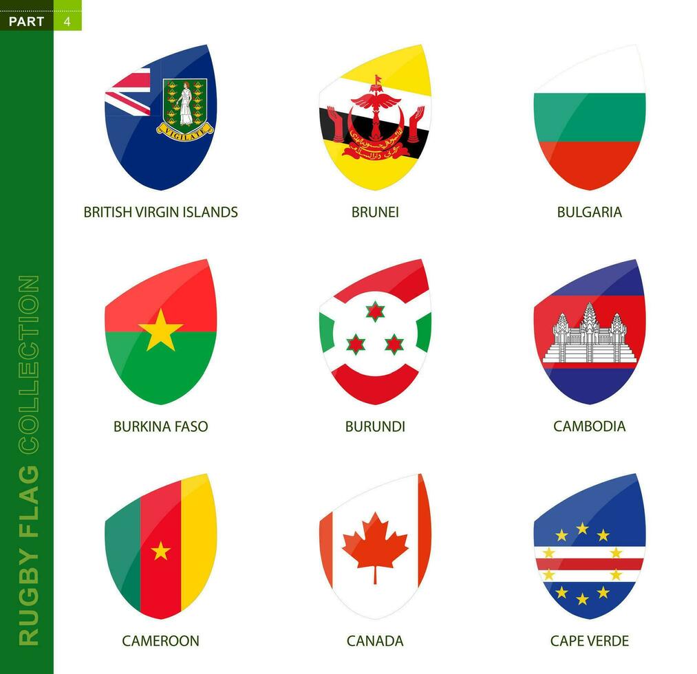 Rugby flag collection. Rugby icon with flag of 9 countries. vector