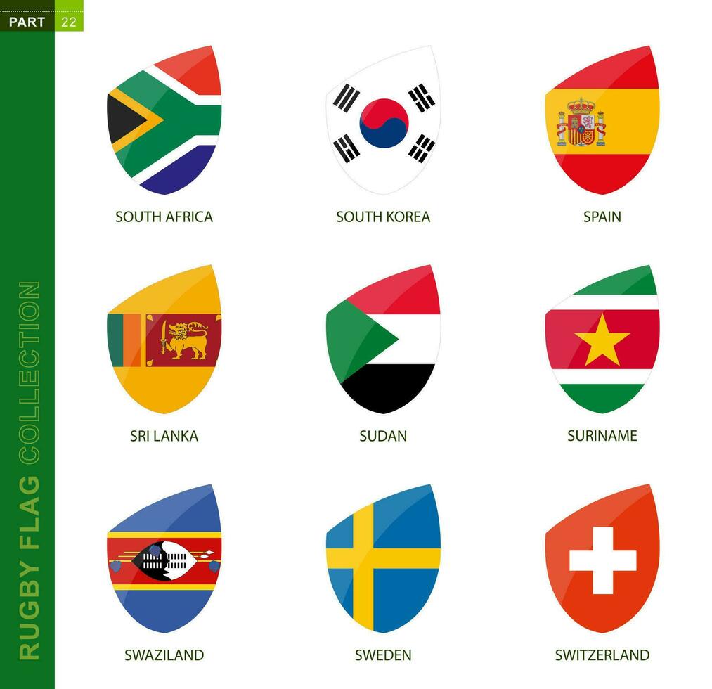 Rugby flag collection. Rugby icon with flag of 9 countries. vector