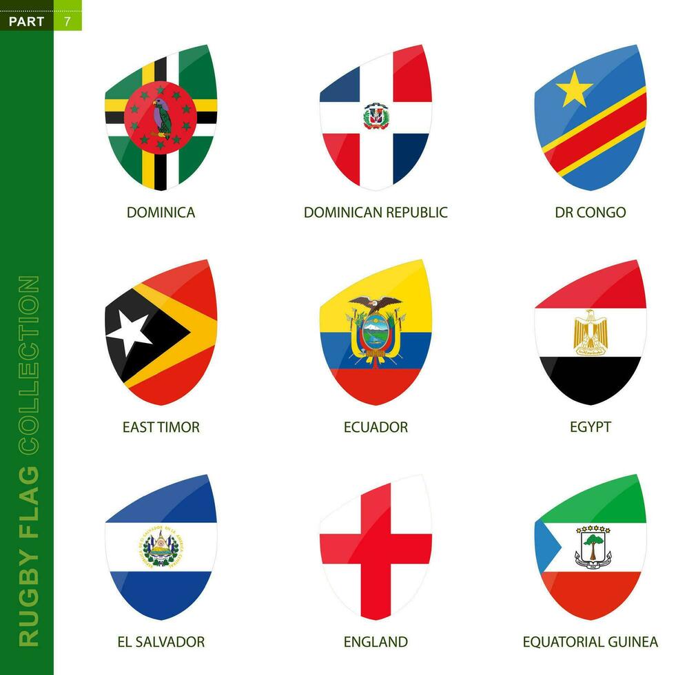 Rugby flag collection. Rugby icon with flag of 9 countries. vector