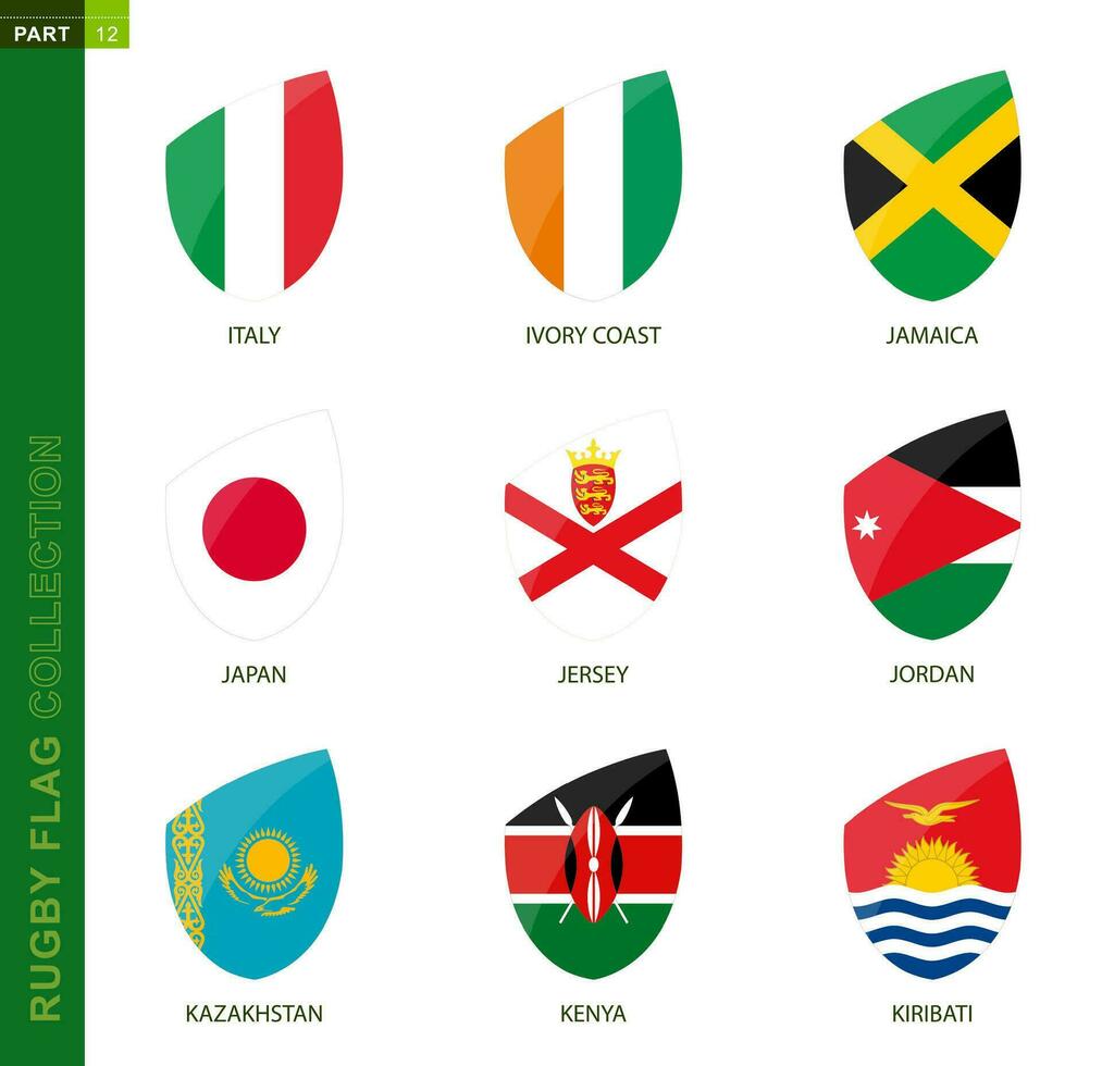 Rugby flag collection. Rugby icon with flag of 9 countries. vector