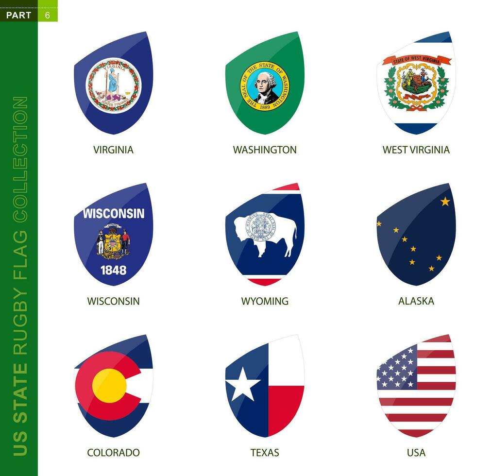 Rugby flag collection. Rugby icon with flag of 9 US states. vector