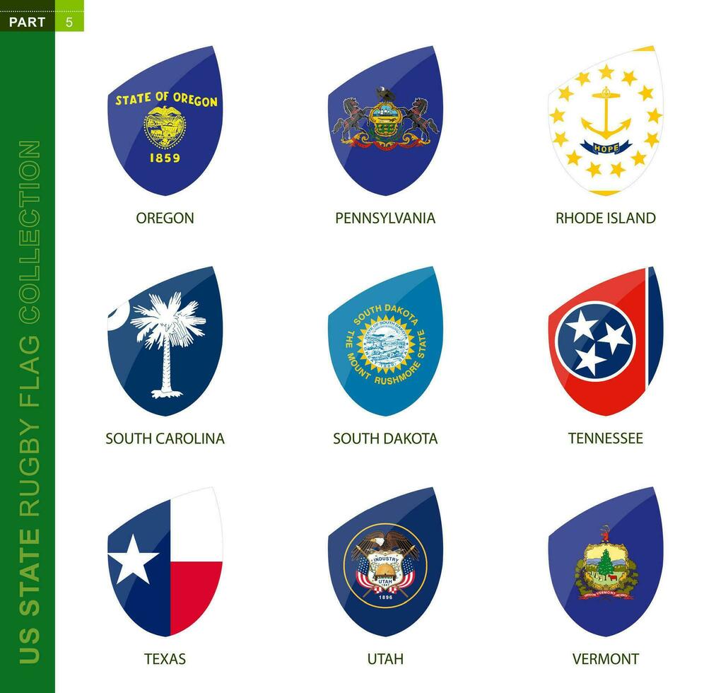 Rugby flag collection. Rugby icon with flag of 9 US states. vector