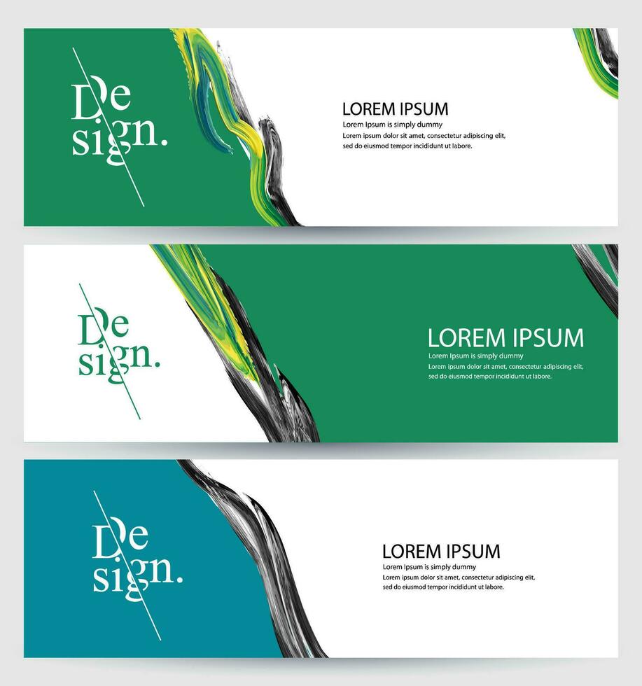 three banners with green and black paint strokes vector