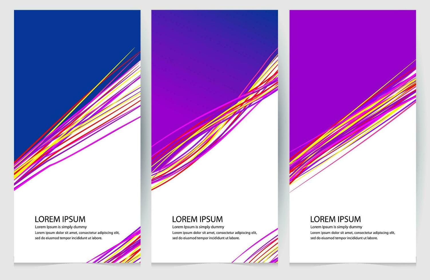 three vertical banners with colorful lines vector