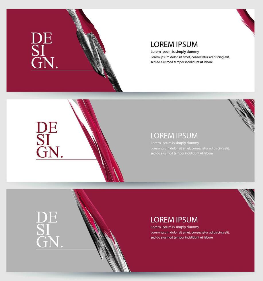 three banners with red and silver design vector