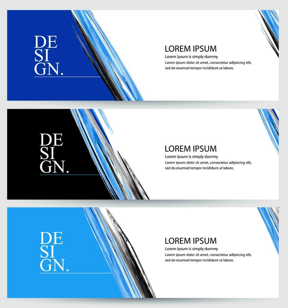 three banners with blue and black designs vector